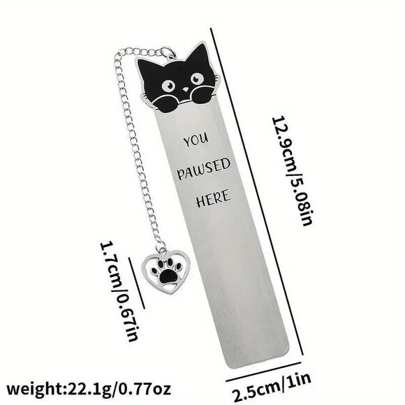 NEW You Pawsed Here Metal Kitty Cat Kitten Bookmark with Paw Dangler Gift Idea - Picture 9 of 9